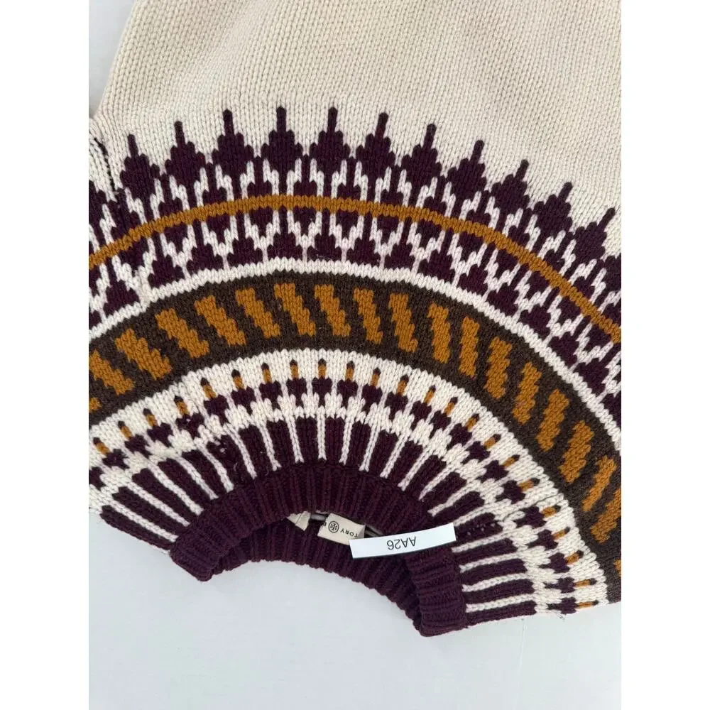 Tory Burch Fair Isle Wool Sweater XS Nordic Ski Pullover Preppy Quiet Luxury
